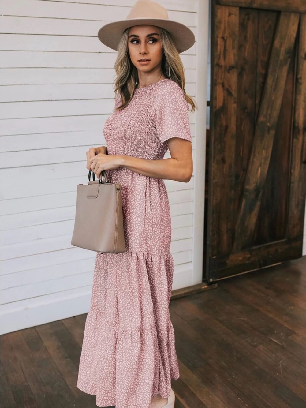 Women’s Pink Printed Short Sleeve Maxi Dress